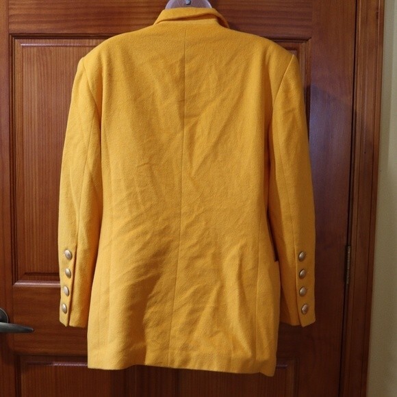 Escada Golden Yellow Double Breasted Blazer West Germany Angora Wool L - Picture 7 of 16